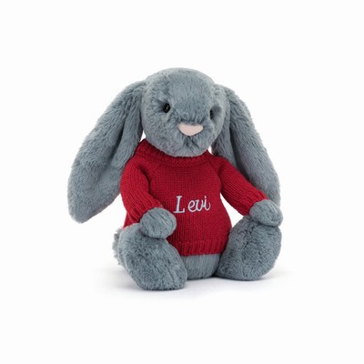 Jellycat Bashful Dusky Blue Bunny with Red Jumper UK | 26430PQUB